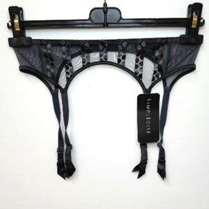 Implicite Women's Grey Polyester Garter Belt W/Polka-dots & Straps Size M